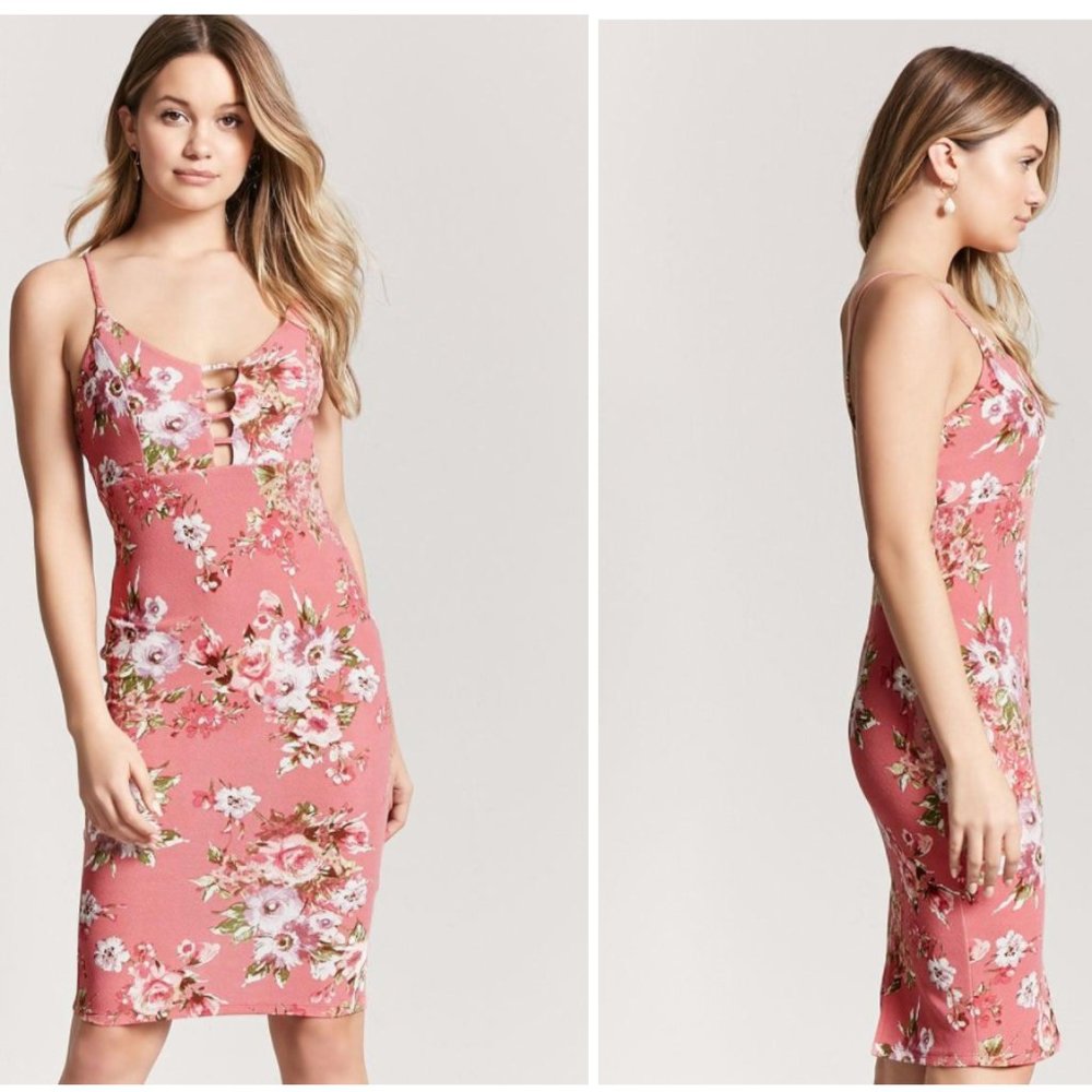 Floral Pink Ladder Mini/Midi Bodycon Dress